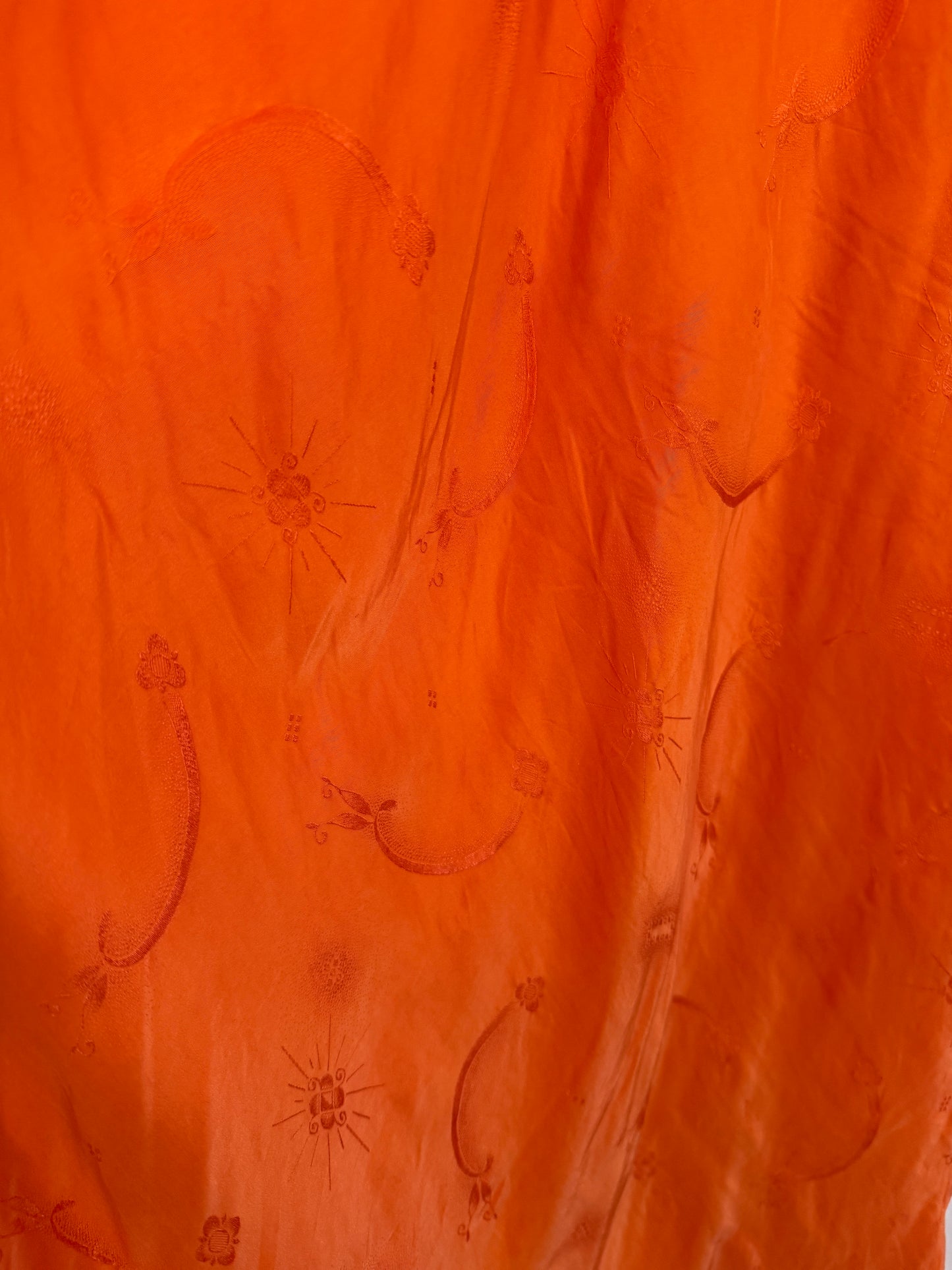 1930s Aperol Silk Jacquard Embroidered Slip Dress- M-M/L