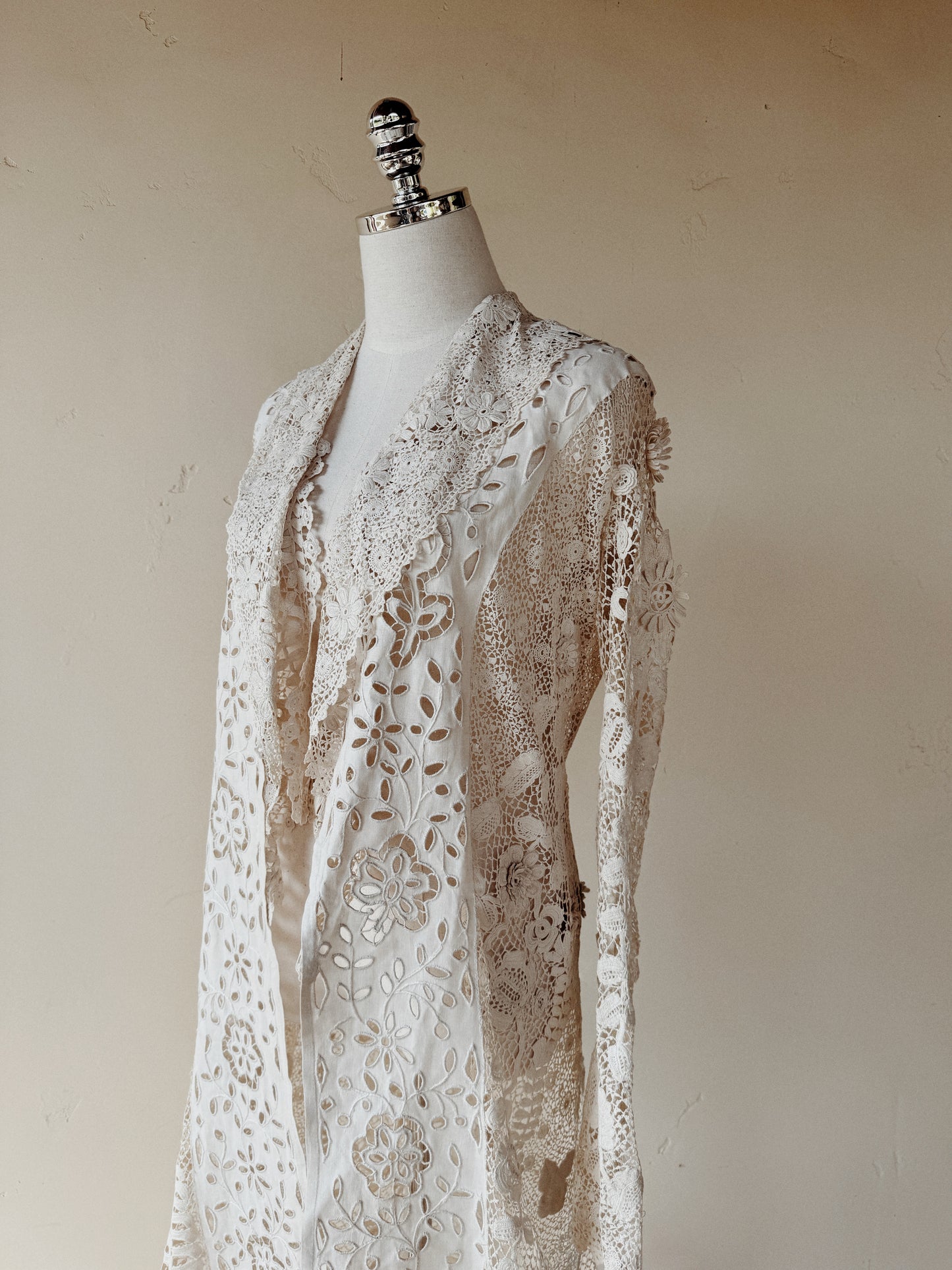 Rare Edwardian Irish Crochet Duster Coat w/ Pom Poms- M