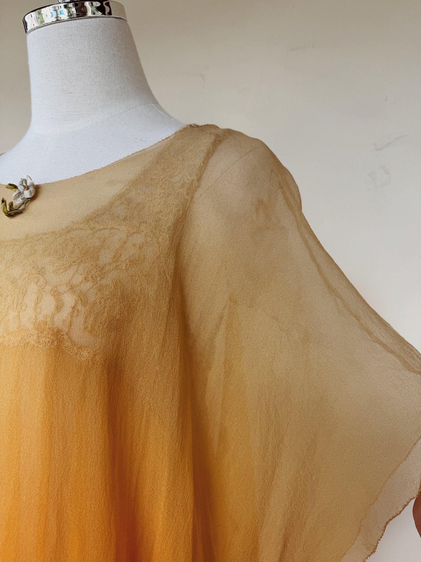 1920s Radiant Orange Ombré Silk Chiffon Ensemble- S/M