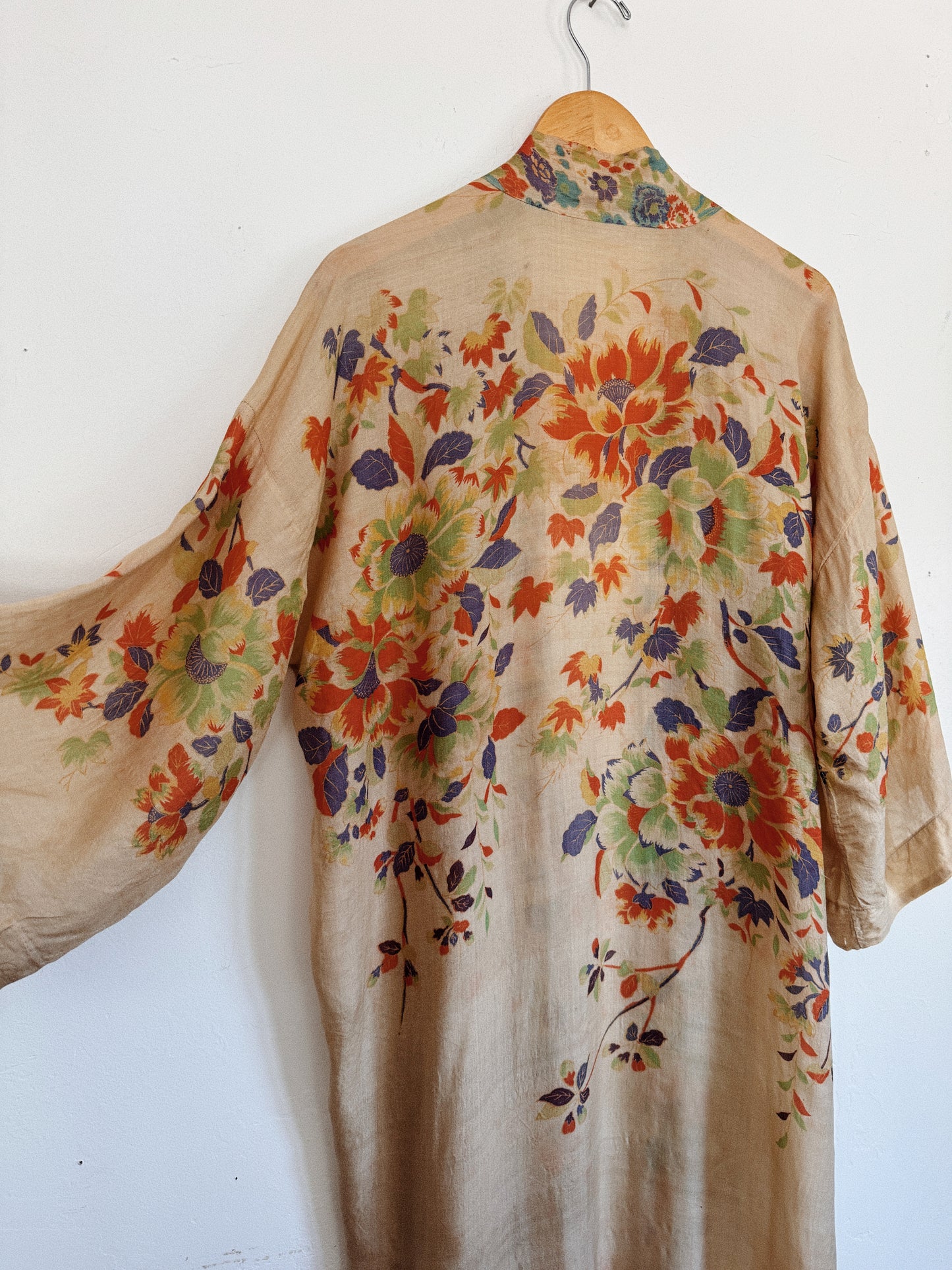 1920s Vibrant Pongee Silk Long Duster Robe
