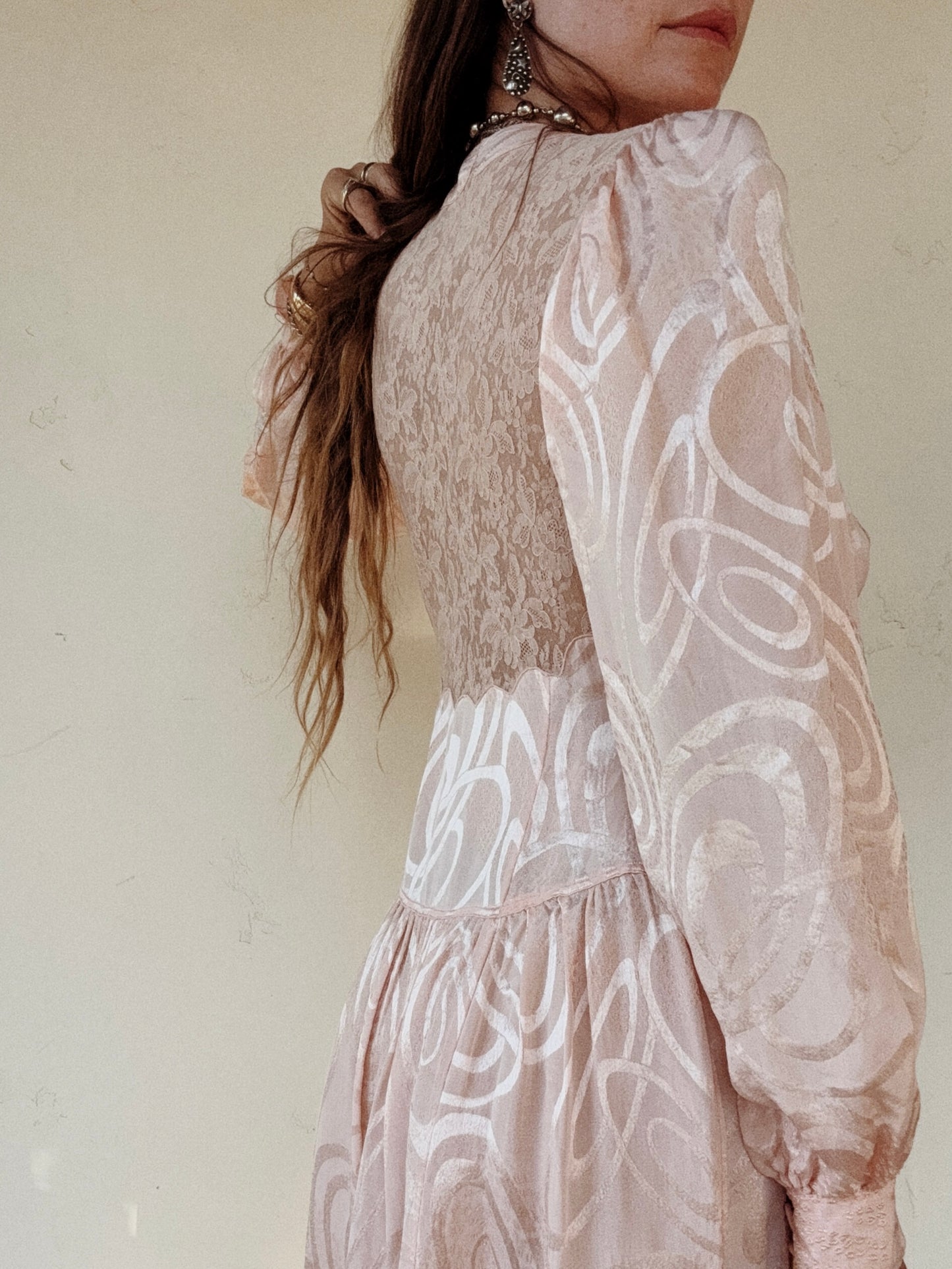 1930s Princess Pink Abstract Silk Dressing Gown- S
