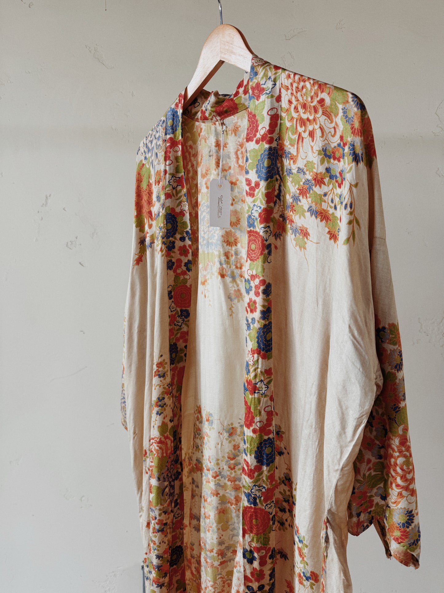 1920s Unique Chartreuse + Orange Pongee Silk Duster Robe