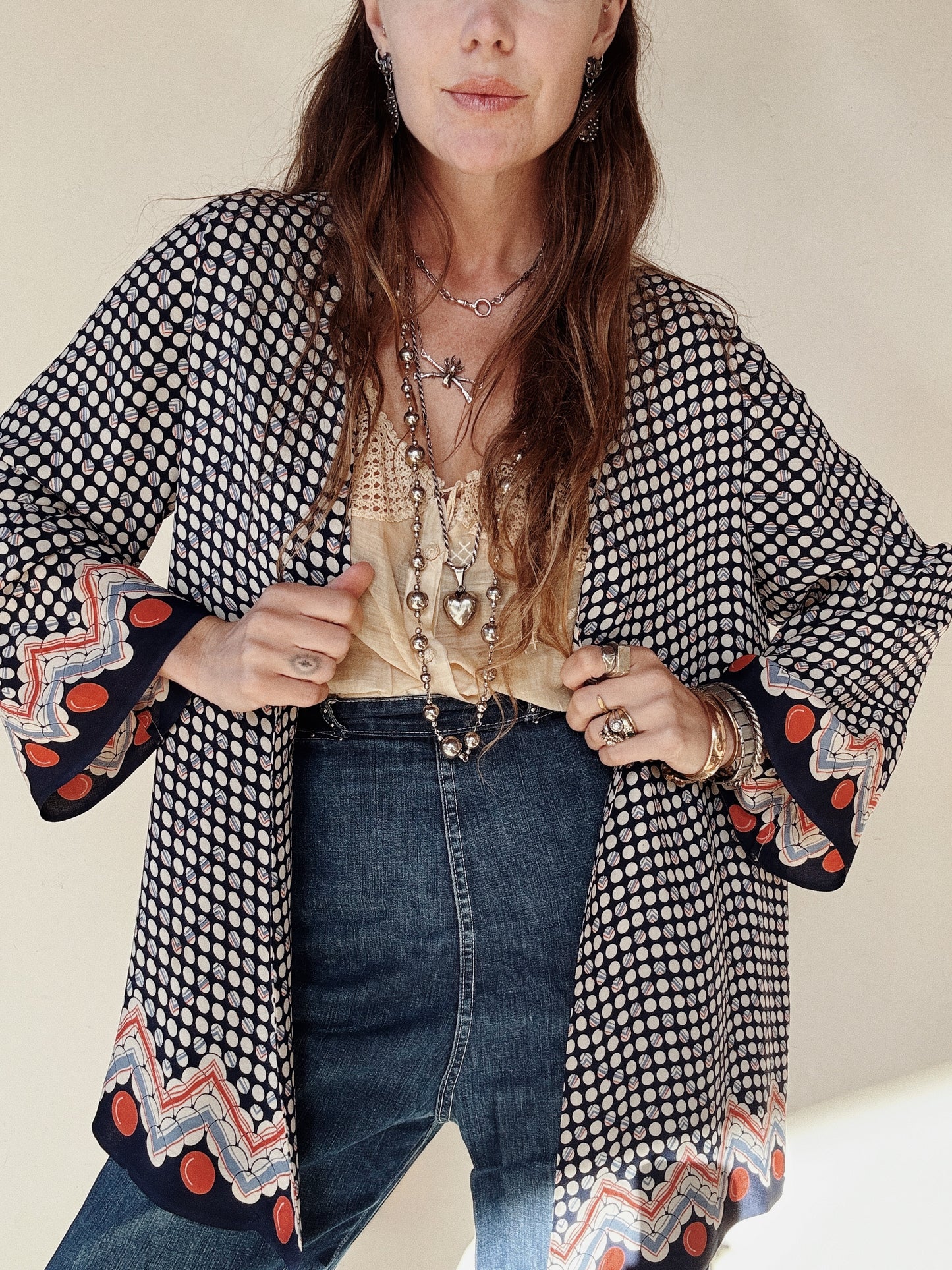 1920s Art Deco Abstract Printed Rayon Crepe Jacket- S-M