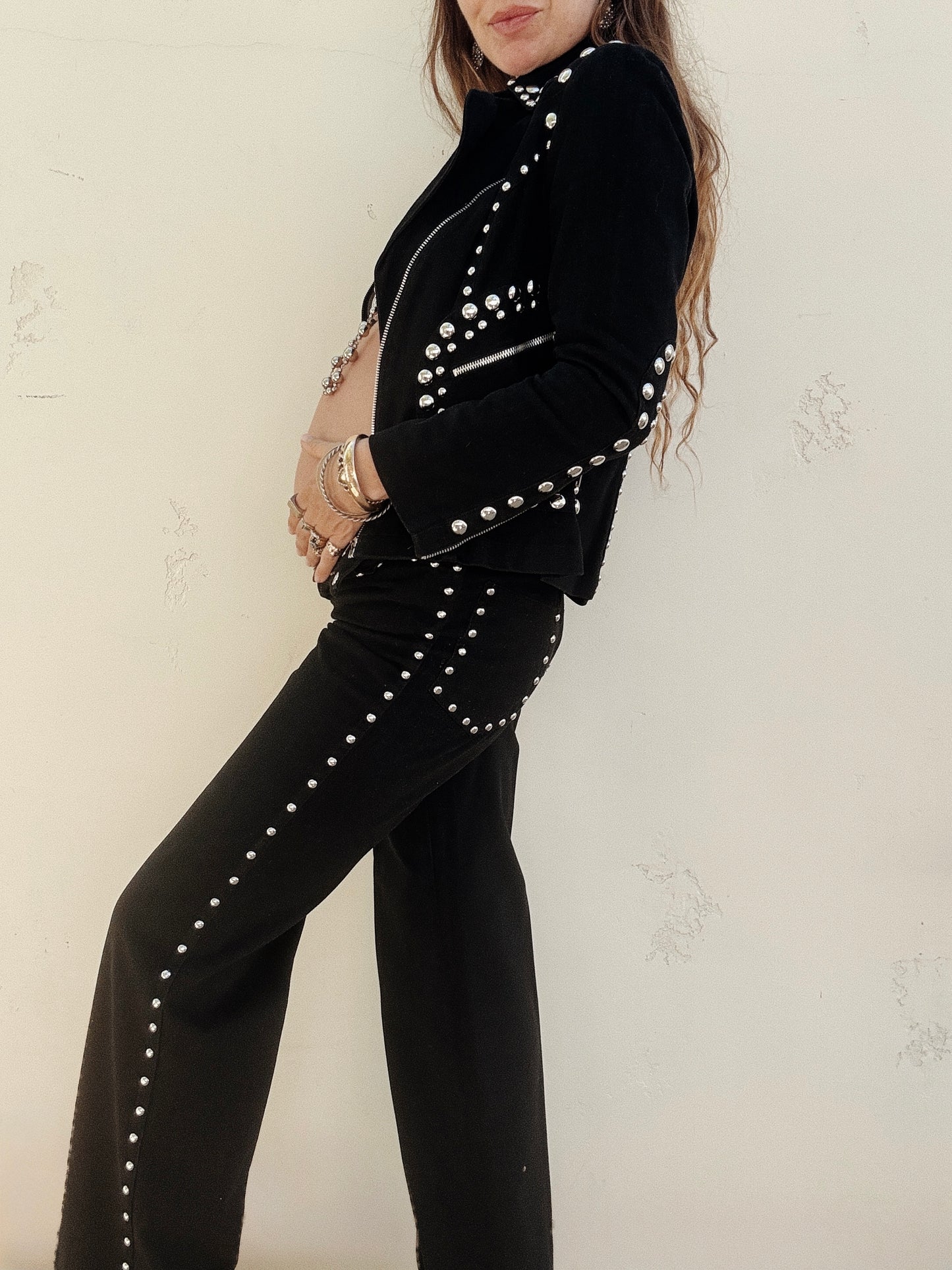 1970s Black Roncelli Studded Pant Set- S/M