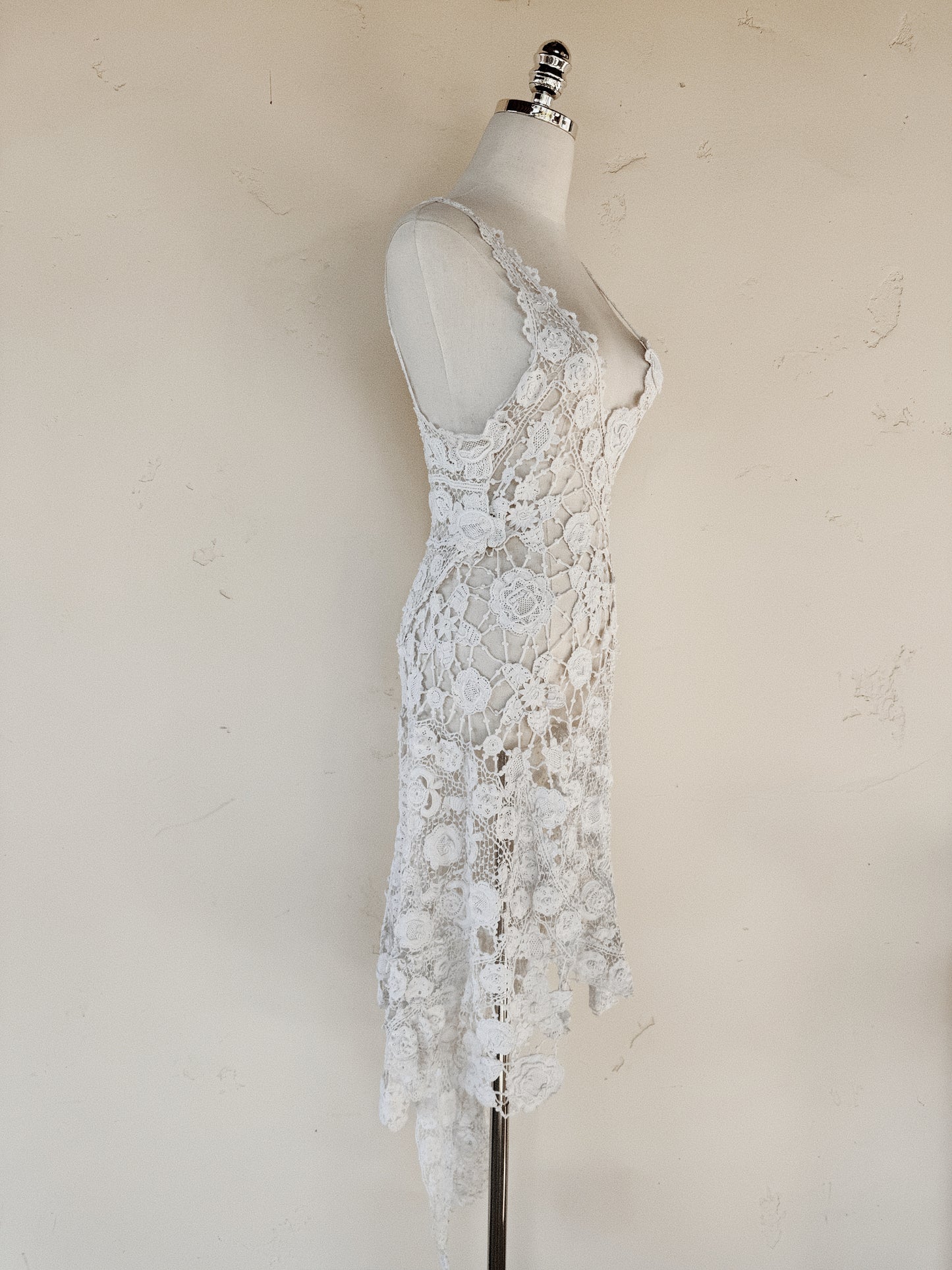 Antique Irish Crocheted High Low Dress- XS-S