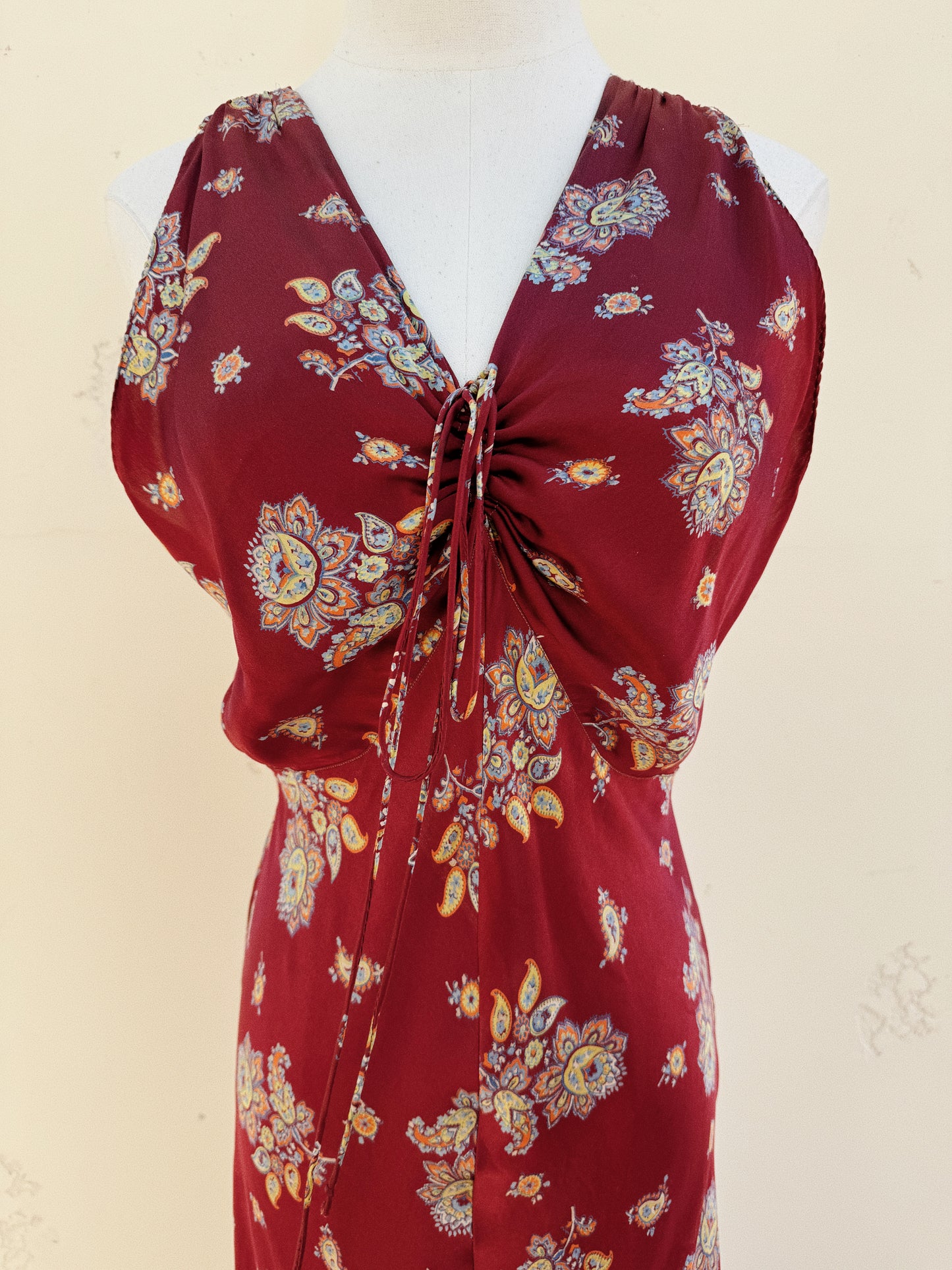 1940s Cabernet Paisley Silk Printed Slip Dress- M
