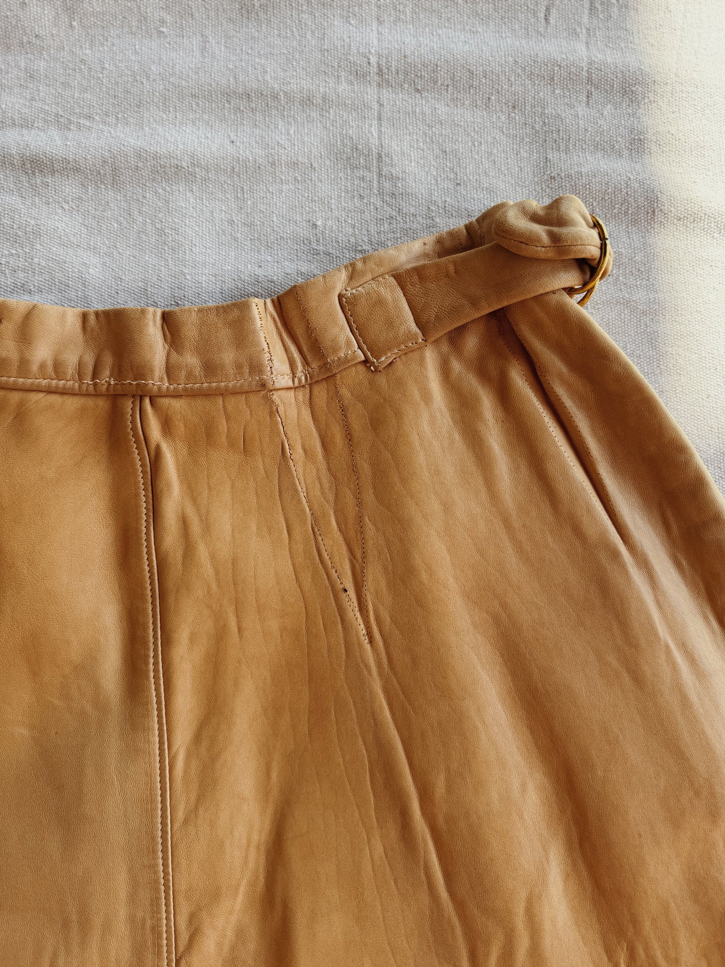1930s/40s Hand Painted Buckskin Leather Western Skirt w/ Chain Zips + Side Cinches- M-M/L