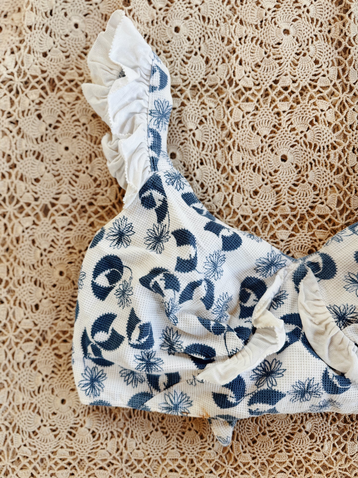 1930s White + Blue Piqué Floral + Ruffle Play Set- S