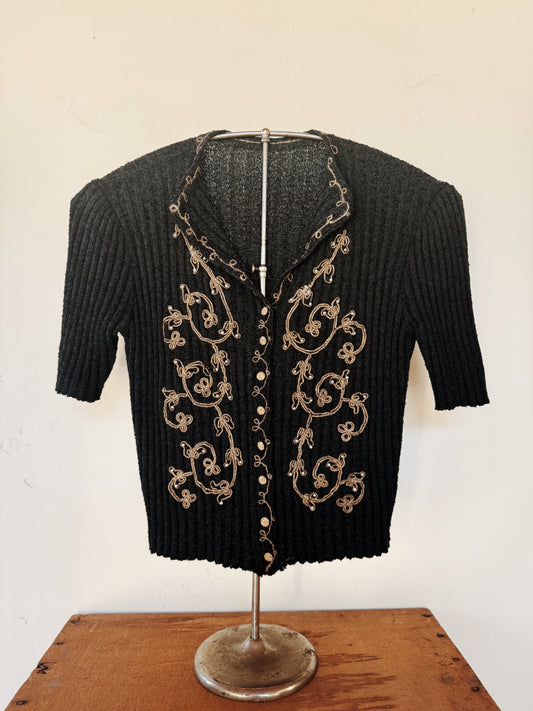 1930s Ribbed Knit Cropped Top w/ Gold Bullion
