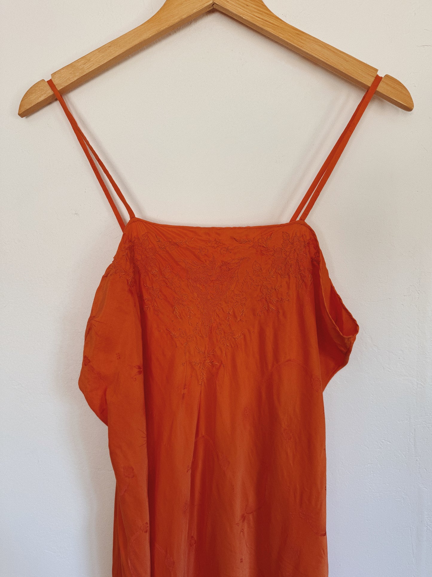 1930s Aperol Silk Jacquard Embroidered Slip Dress- M-M/L