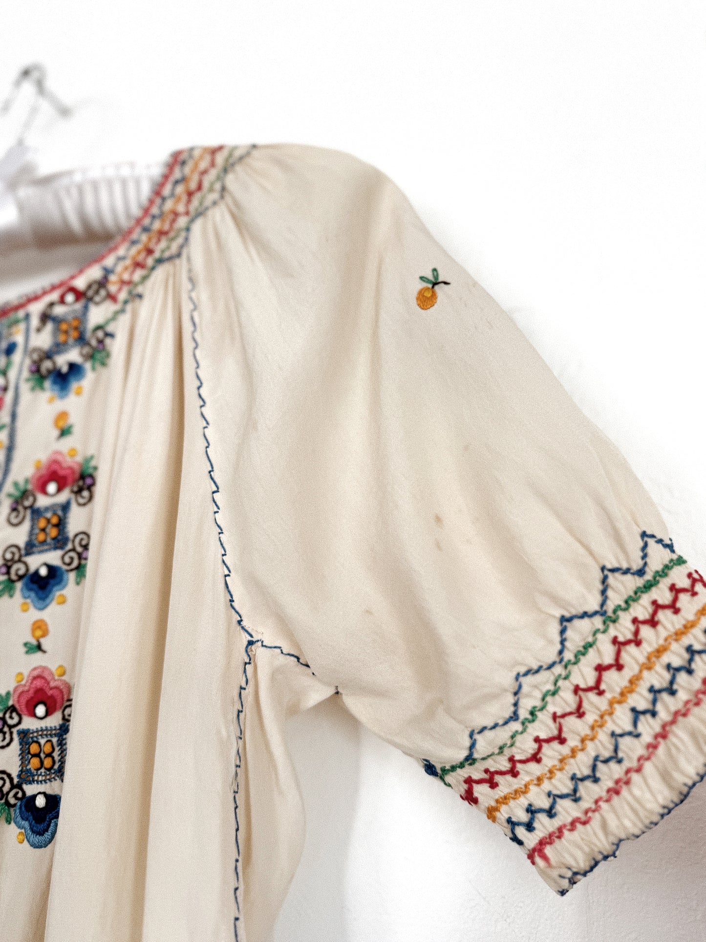 1930s Silk Hungarian Embroidered Peasant Blouse- S-S/M