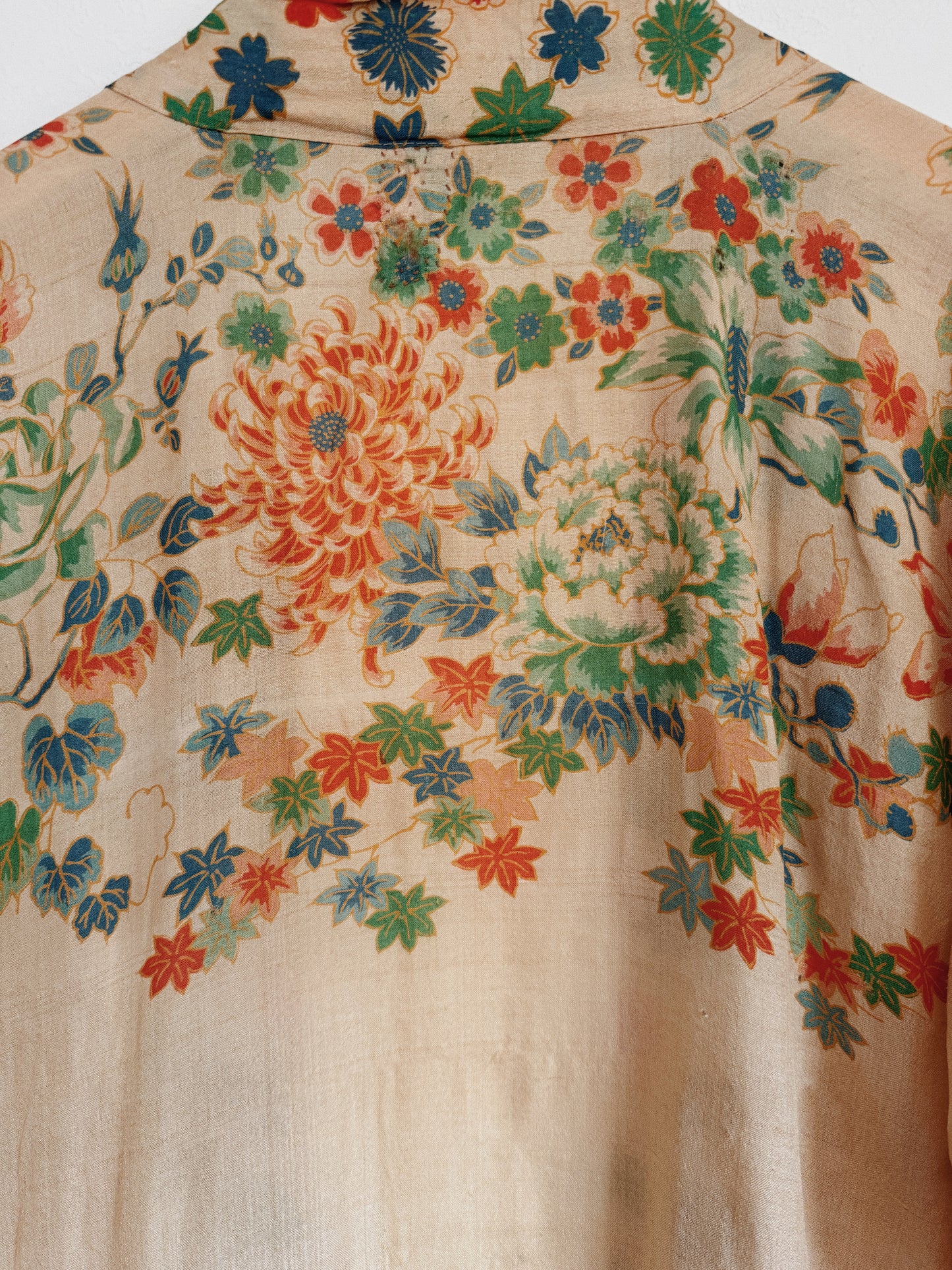 1920s Green Printed Pongee Silk Duster Robe