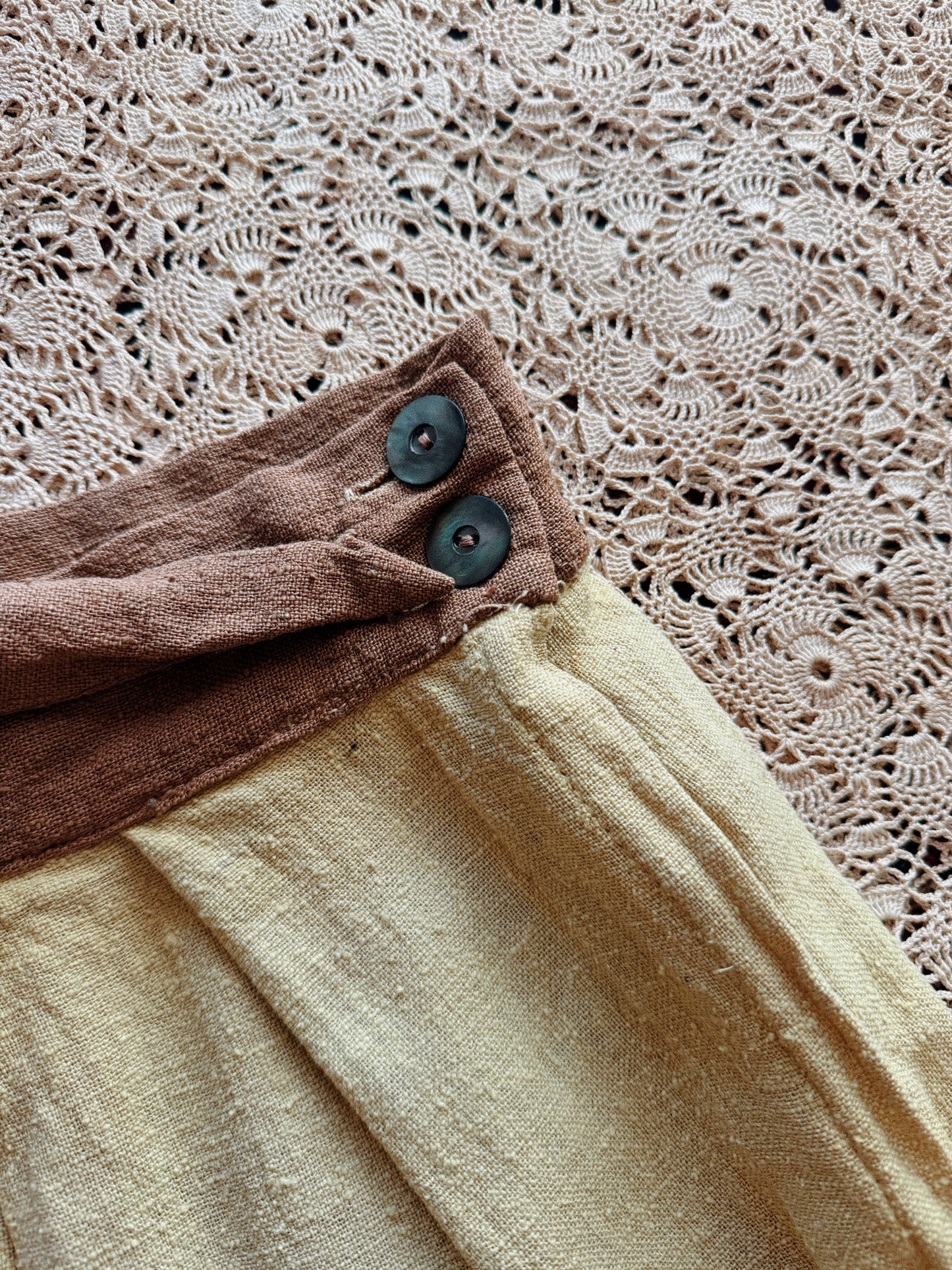 1940s/50s Chocolate + Pistachio Slub Linen Play Set- S-S/M