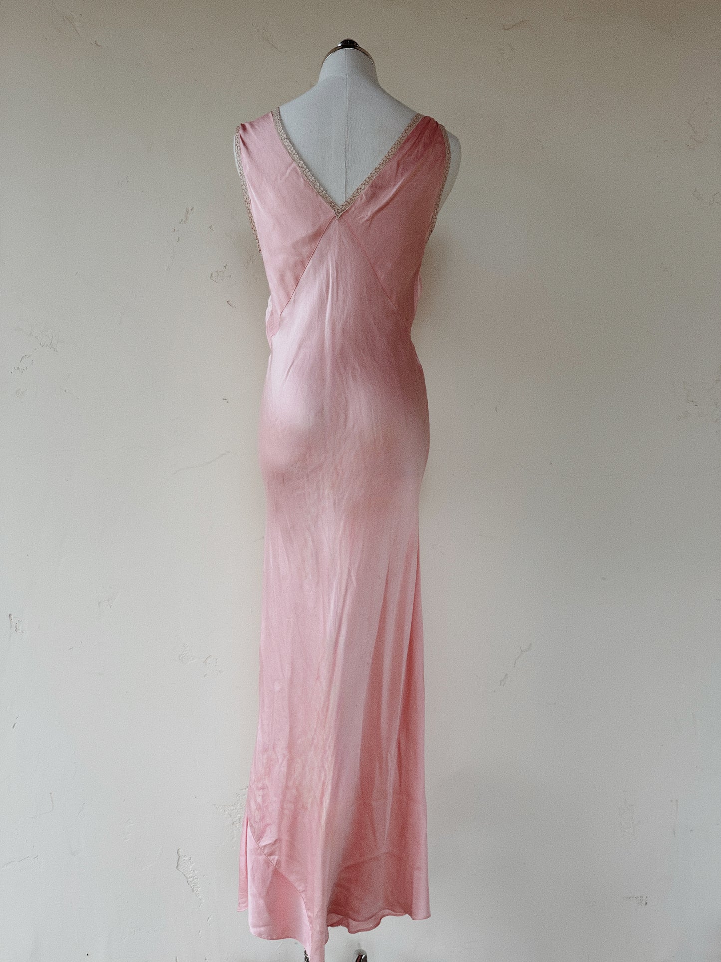 1930s/40s Pink Silk Asymmetrical Slip Dress w/ Lace- S-S/M
