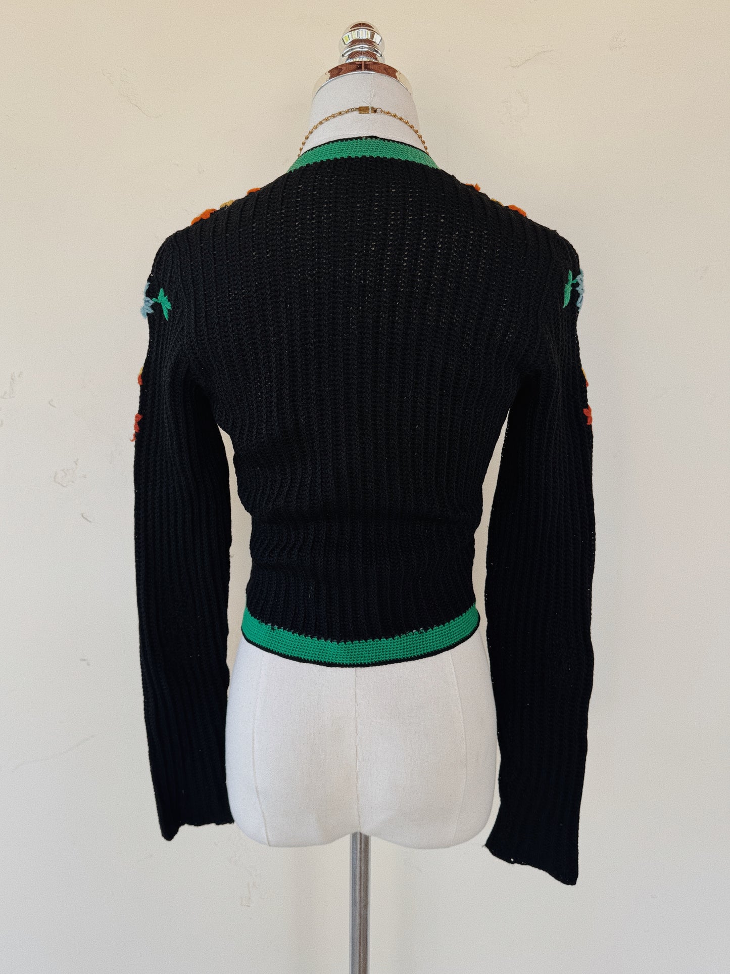 1930s Rare Embroidered Cropped Knit Cardigan w/ Bell Zipper Front- S/M-M