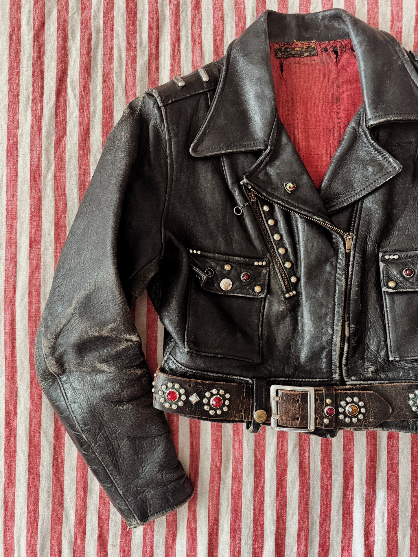 1947 Rare Embellished Harley Davidson Cycle Queen Moto Jacket- S/M