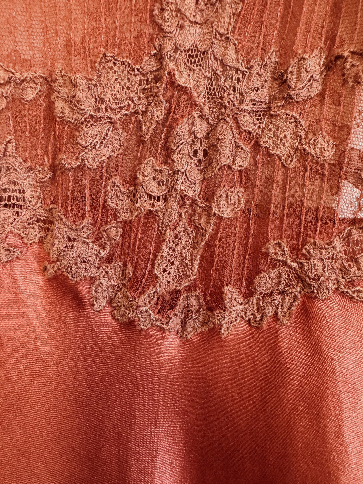 1930s Brown Silk + Lace Slip Dress w/ Braided Straps- XS/S