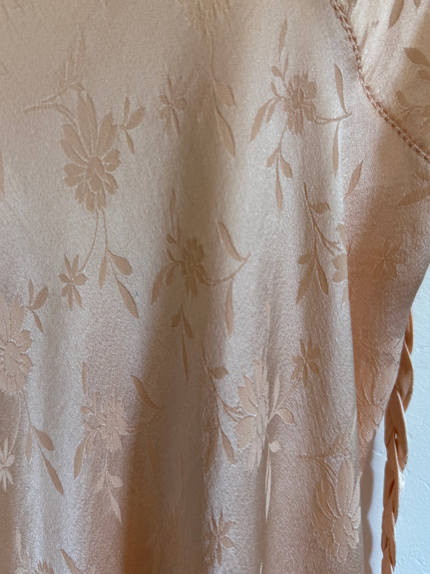 1930s Silk Floral Jacquard + Lace Slip Dress w/ Braided Sash- S-S/M