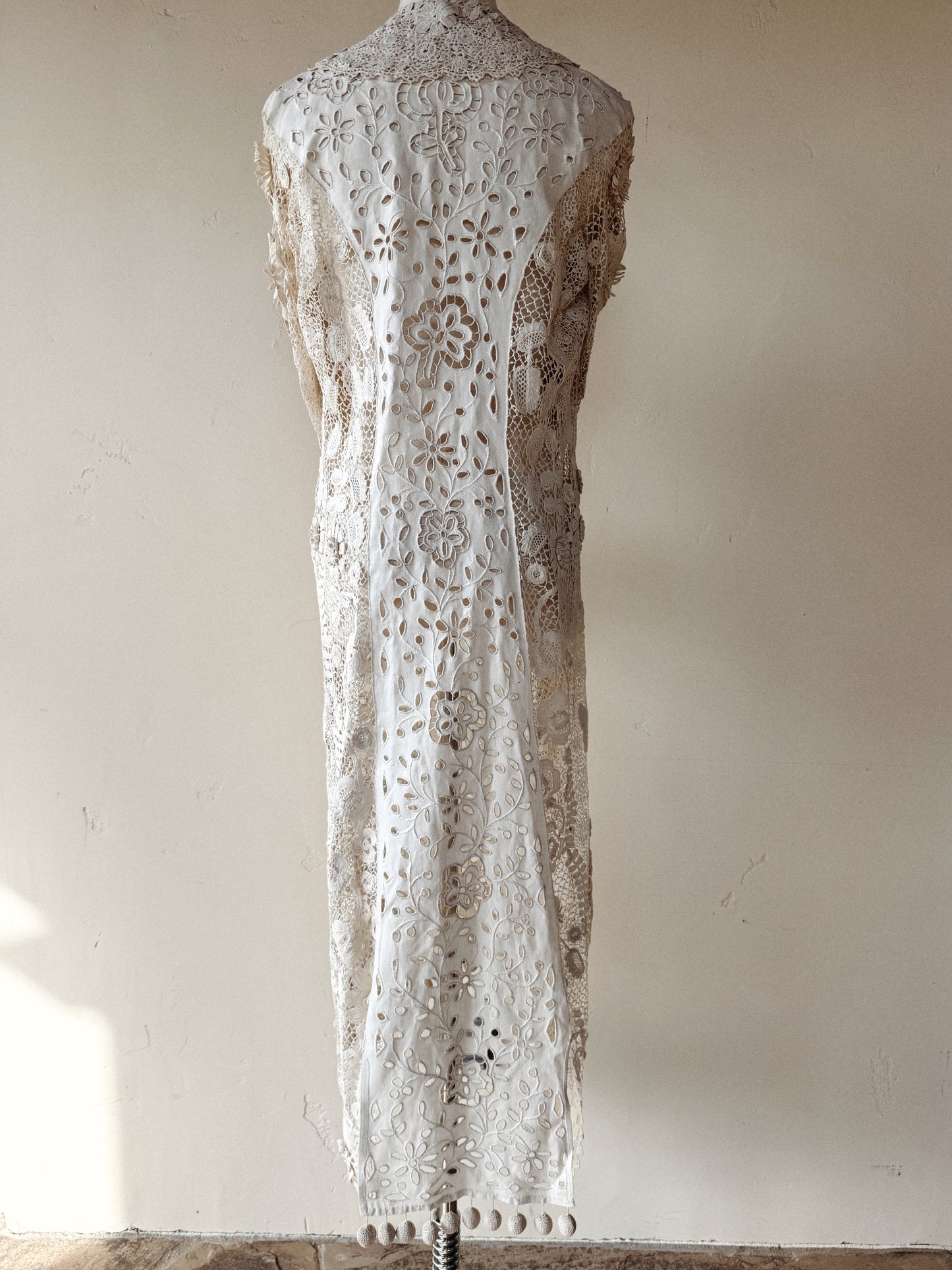 Rare Edwardian Irish Crochet Duster Coat w/ Pom Poms- M