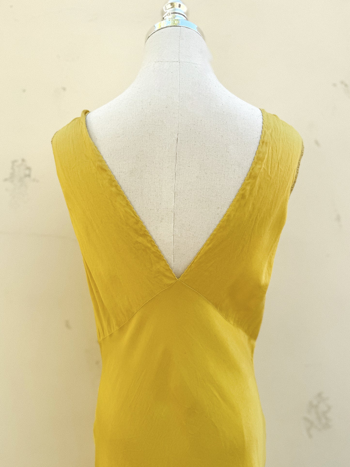 1930s Electric Mustard Silk Slip Dress w/ Floral Lace Inserts- M