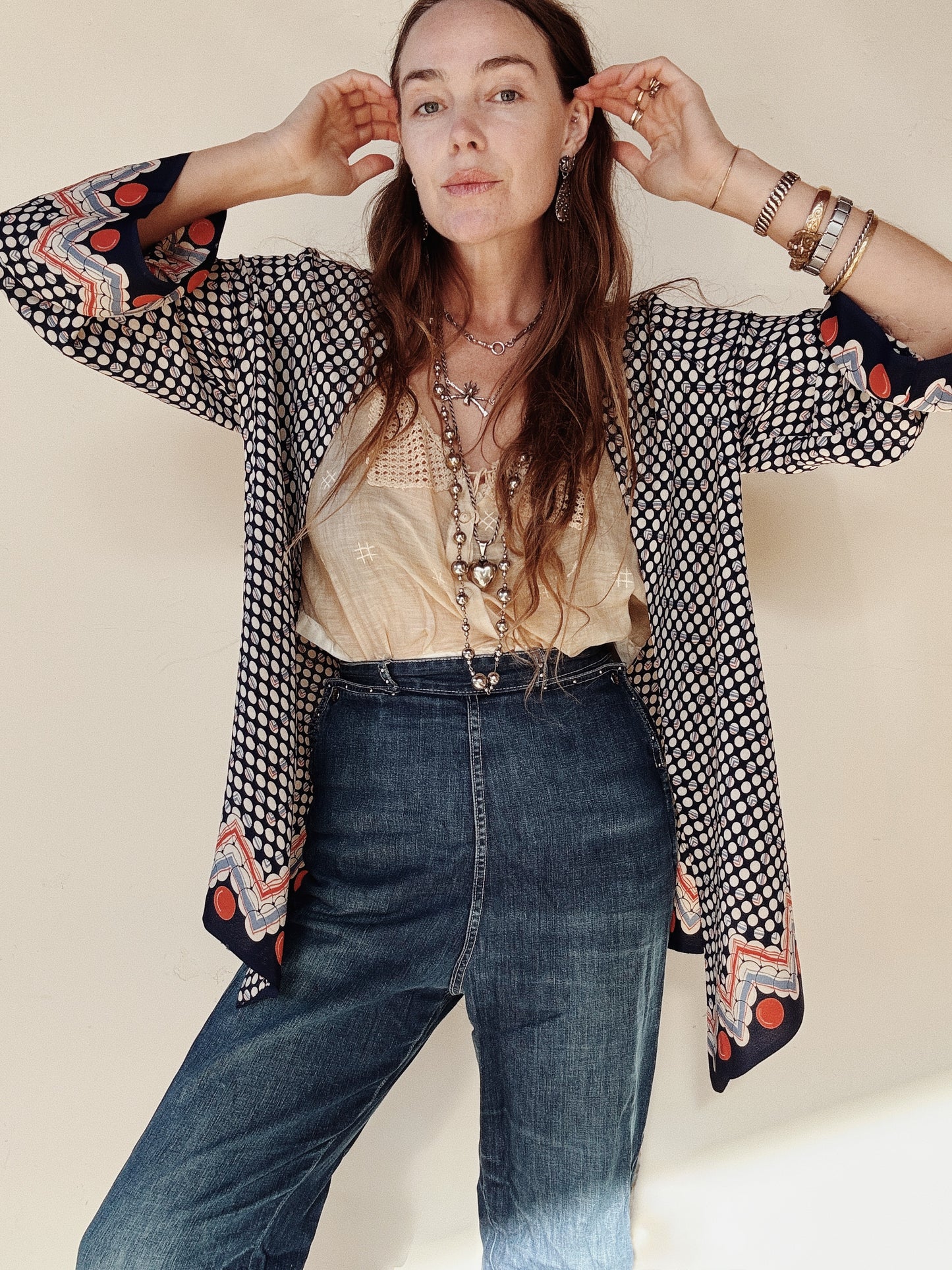 1920s Art Deco Abstract Printed Rayon Crepe Jacket- S-M