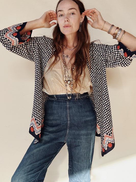 1920s Art Deco Abstract Printed Rayon Crepe Jacket- S-M