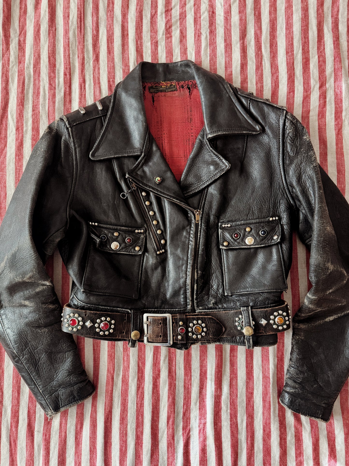1947 Rare Embellished Harley Davidson Cycle Queen Moto Jacket- S/M