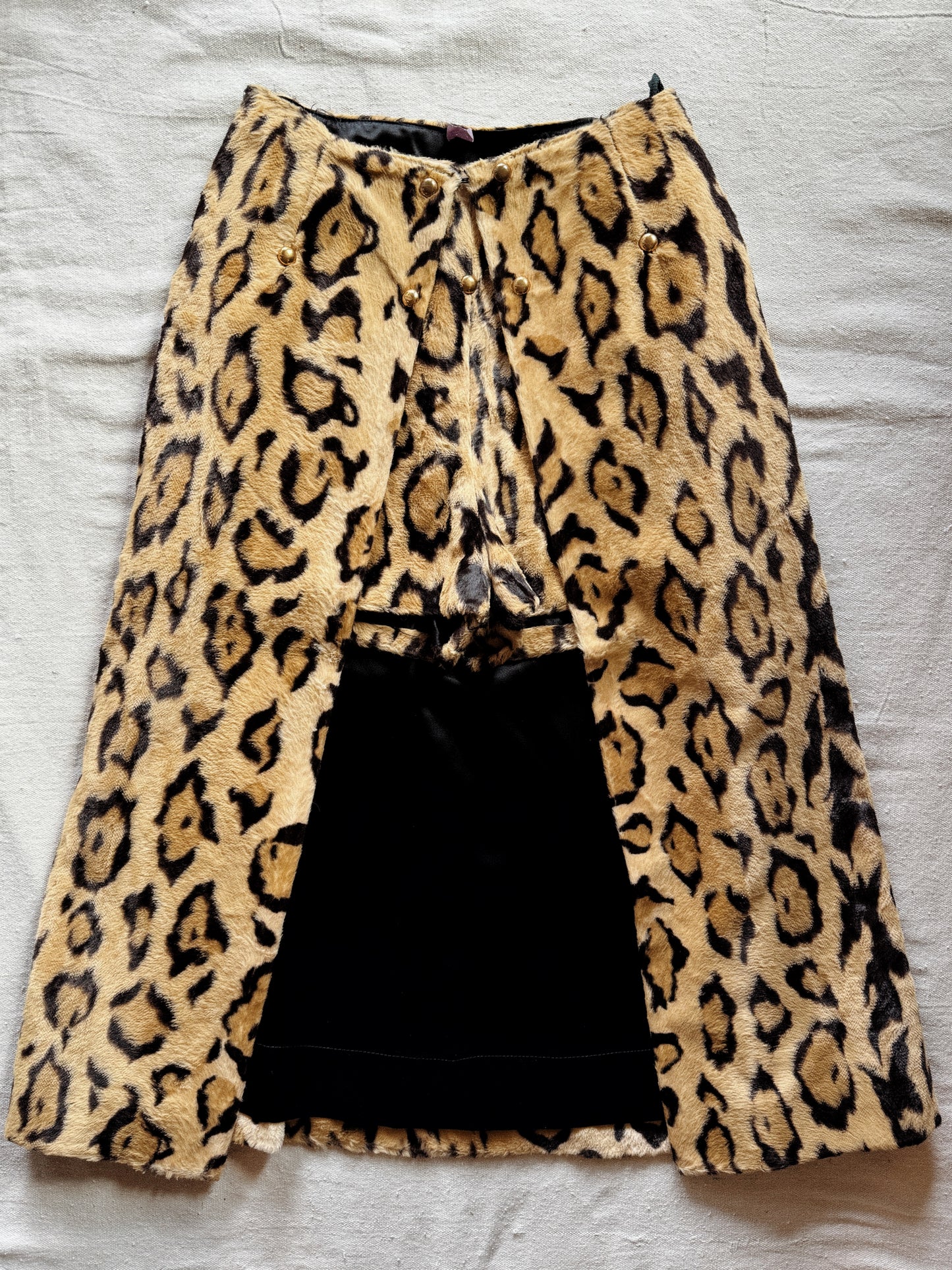 1950s Rare Leopard Faux Fur Short Ensemble w/ Brass Studs- S-S/M