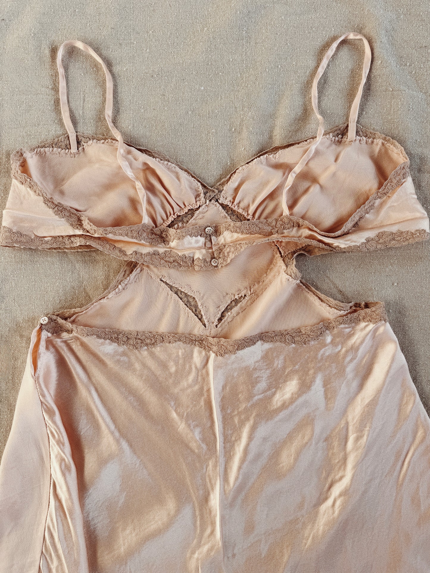 1930s Petal Pink Charmeuse Silk Peek-A-Boo Lingerie- M