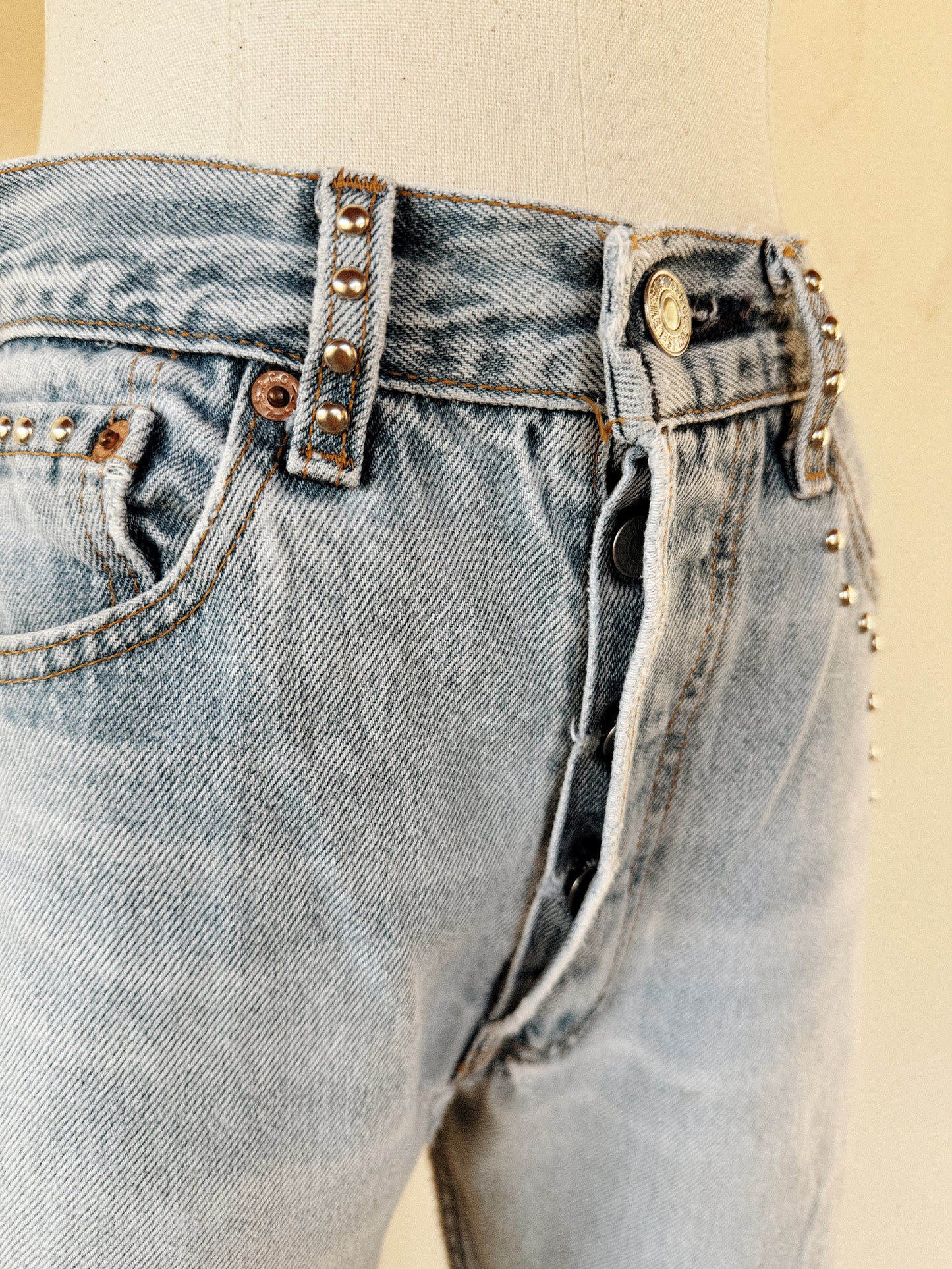 1990s Distressed + Custom Studded Levi’s 501s- S-S/M