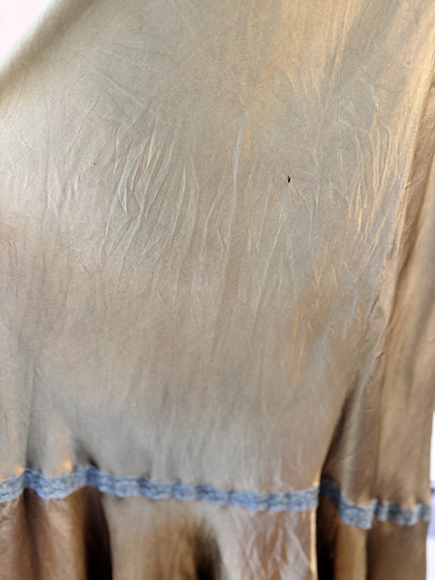 1930s Moss Green Silk Satin Slip Dress w/ Fishtail Hem- S/M-M