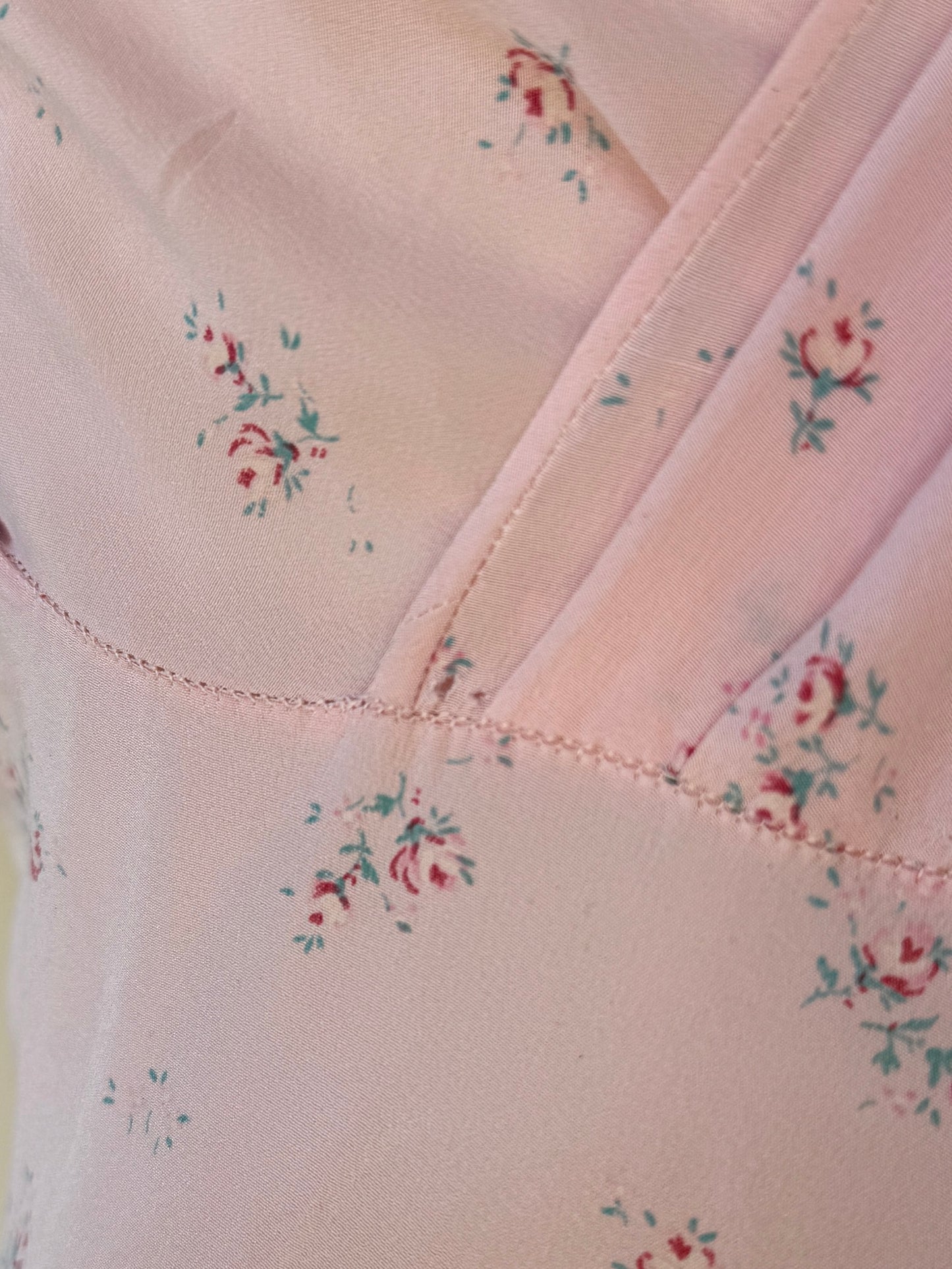 1930s Exquisite Corset Silk Crepe Slip Dress w/ Rose Print- XS-S