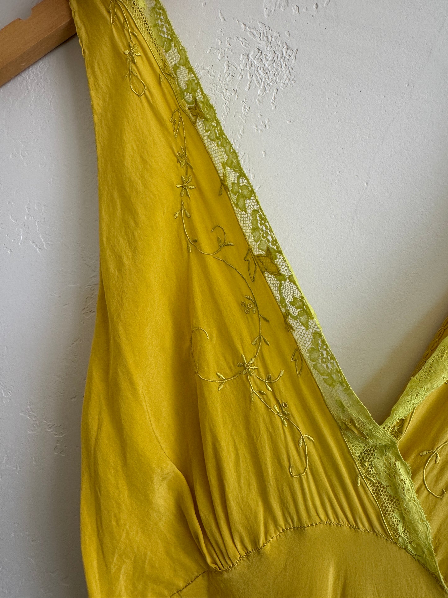 1930s/40s Marigold Silk Embroidered Slip Dress- S