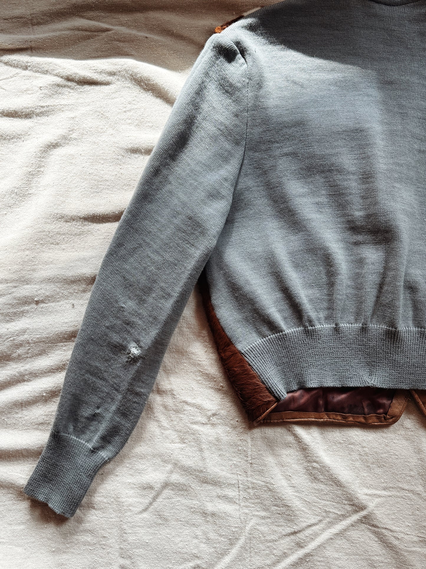 1930s Cowhide Slate Knit Cropped Cardigan- M/L