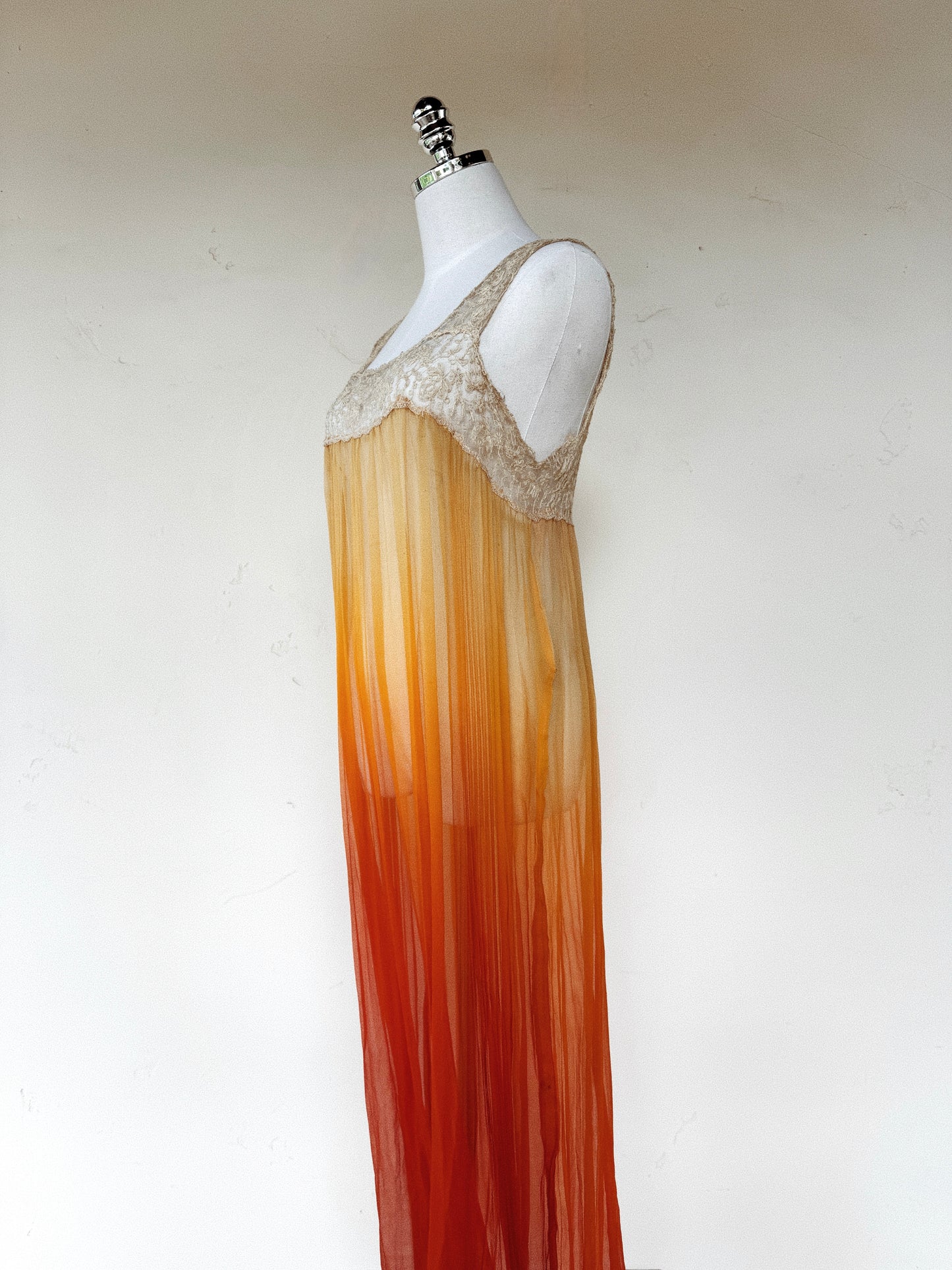 1920s Radiant Orange Ombré Silk Chiffon Ensemble- S/M