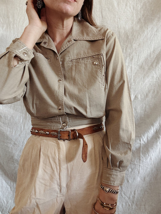 1950s Taupe Studded Cropped Western Jacket- S/M
