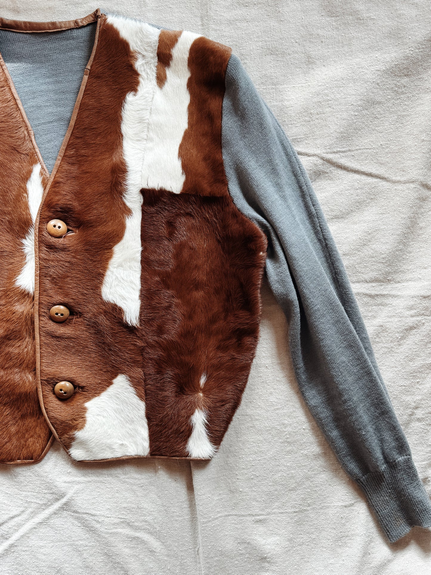 1930s Cowhide Slate Knit Cropped Cardigan- M/L