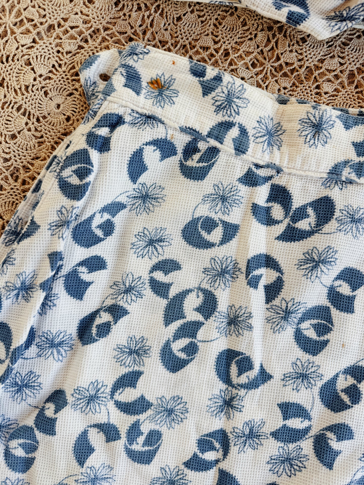 1930s White + Blue Piqué Floral + Ruffle Play Set- S
