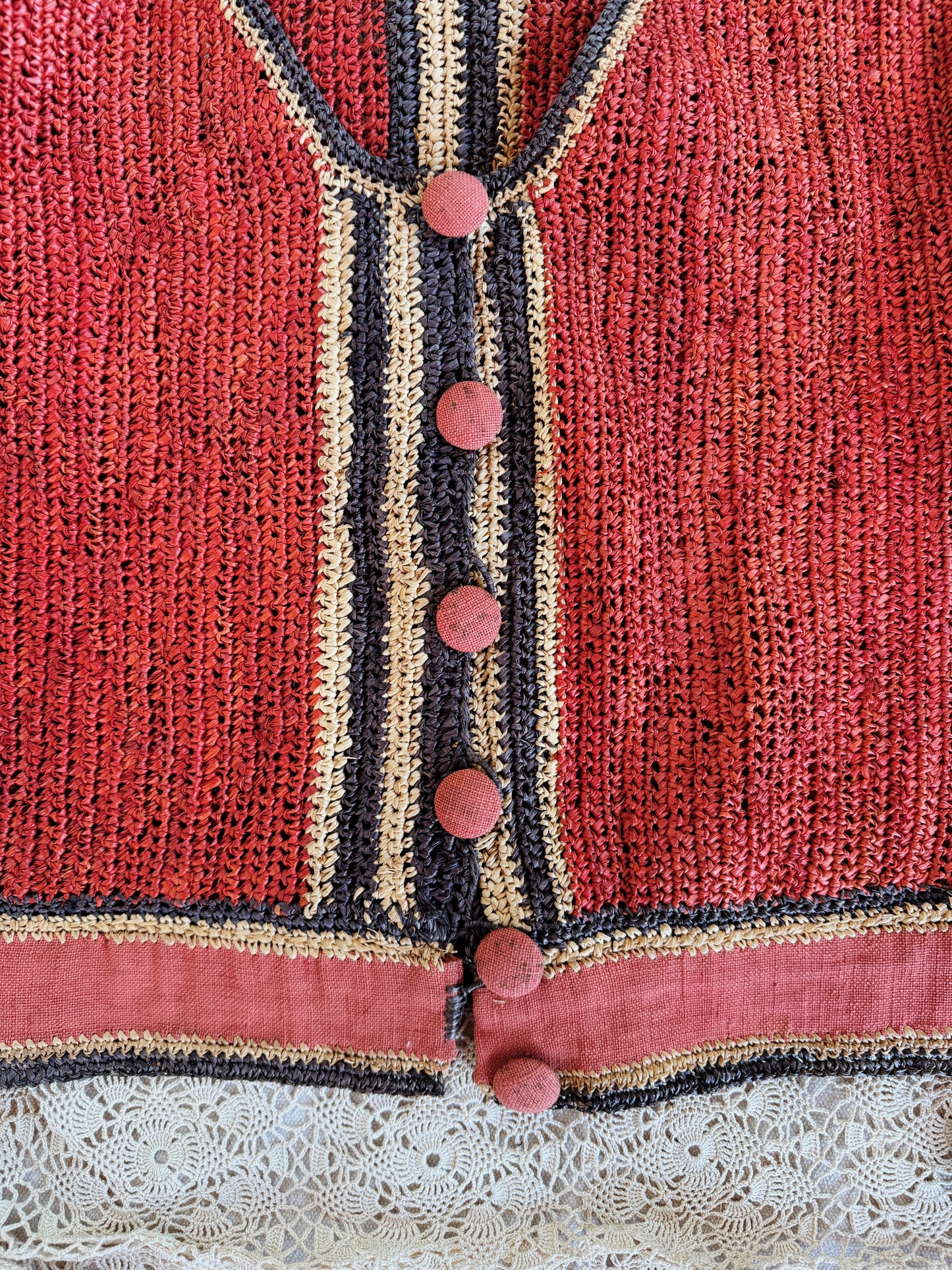 1930s Rattan + Linen Saks Fifth Avenue Cropped Summer Jacket- S/M