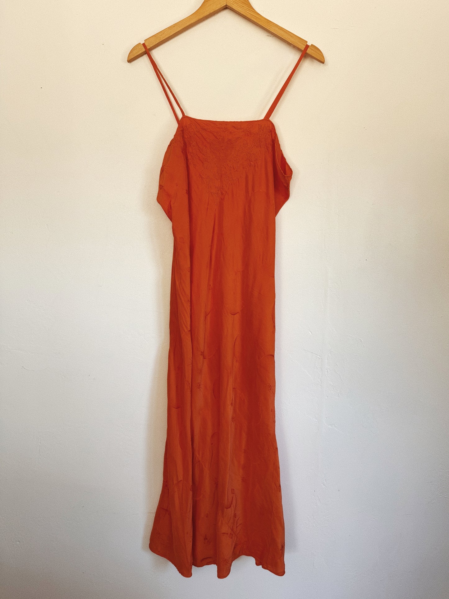 1930s Aperol Silk Jacquard Embroidered Slip Dress- M-M/L