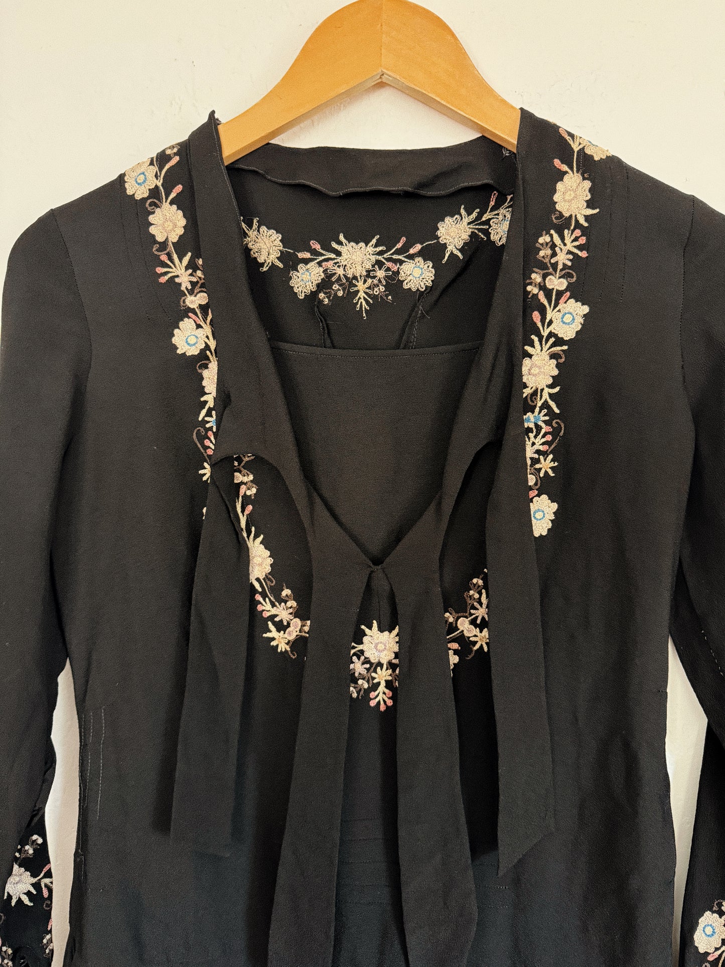 1930s Exquisite Black Embroidered Blouse- XS