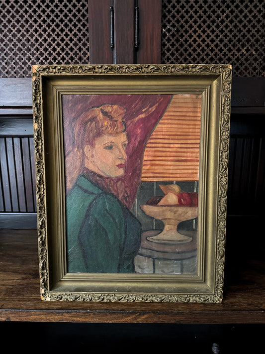 1940s Abstract Portrait of a Woman w/ Fruit in Gilt Frame- 16x19”
