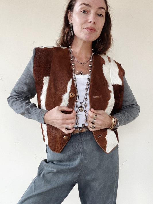 1930s Cowhide Slate Knit Cropped Cardigan- M/L