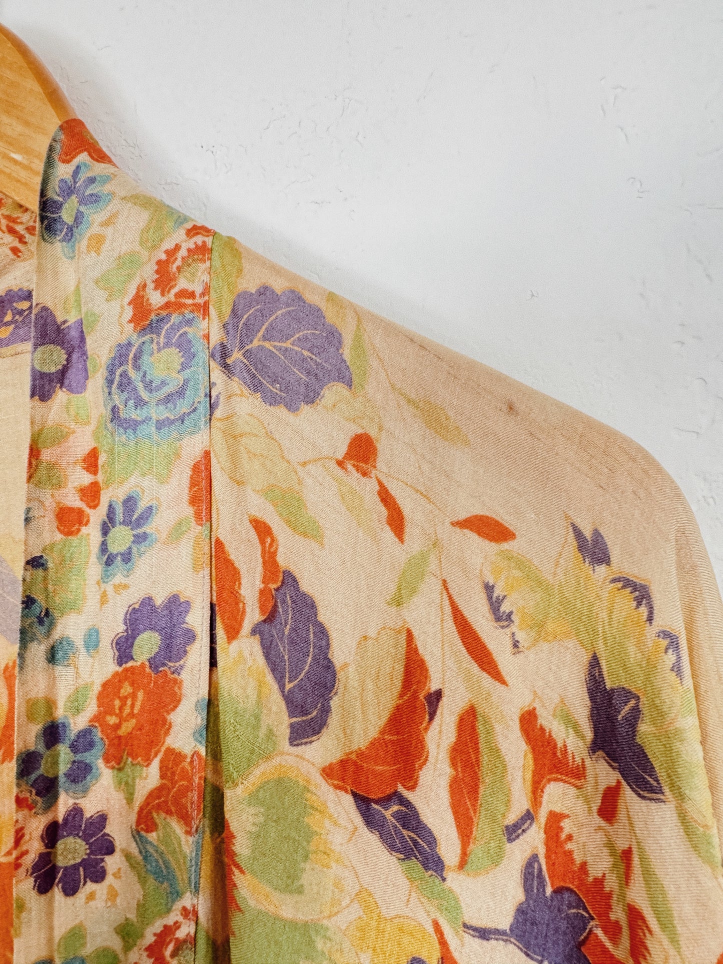 1920s Vibrant Pongee Silk Long Duster Robe