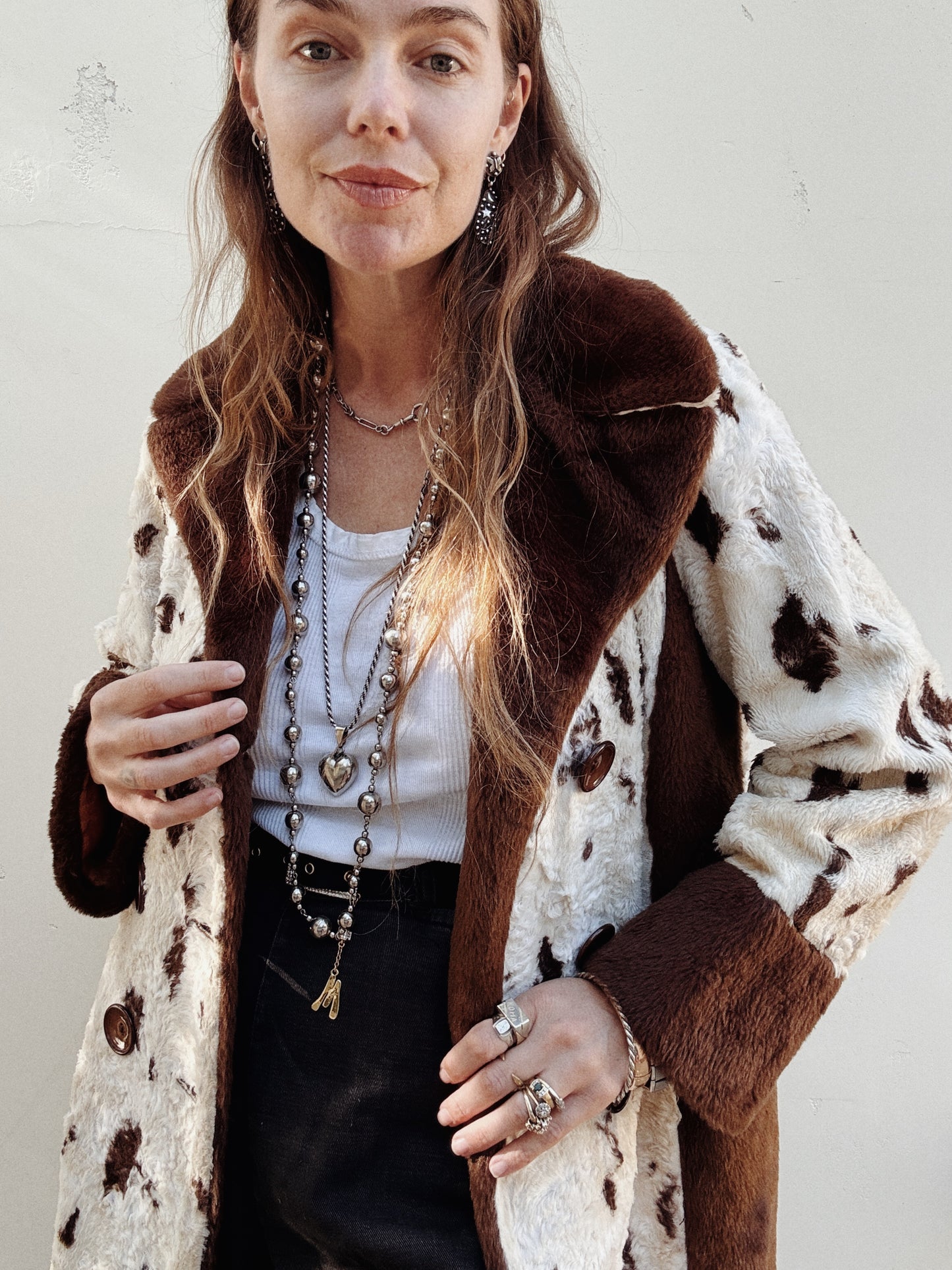 1960s Cowhide Faux Fur Coat- S-M