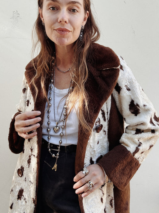 1960s Cowhide Faux Fur Coat- S-M