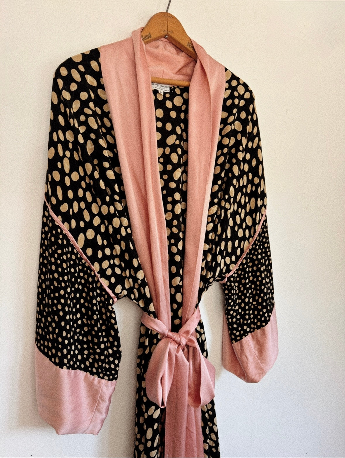 1970s/80s Guy Laroche Polka Dot Silk Duster Robe w/ Pink Charmeuse Trim