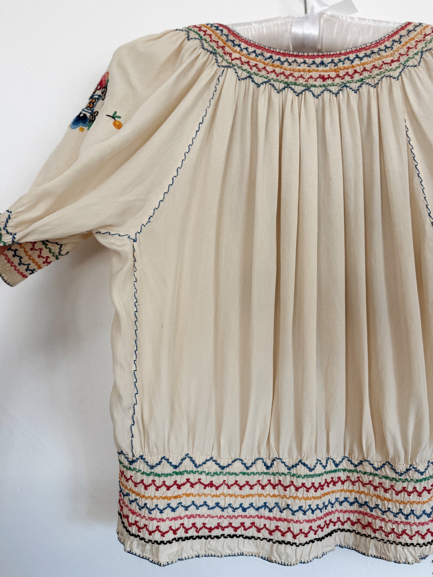1930s Silk Hungarian Embroidered Peasant Blouse- S-S/M