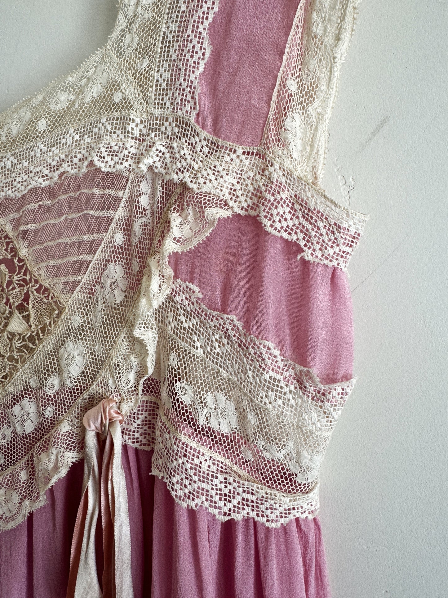 Edwardian Lavender Silk + Lace Nightgown Dress- S/M