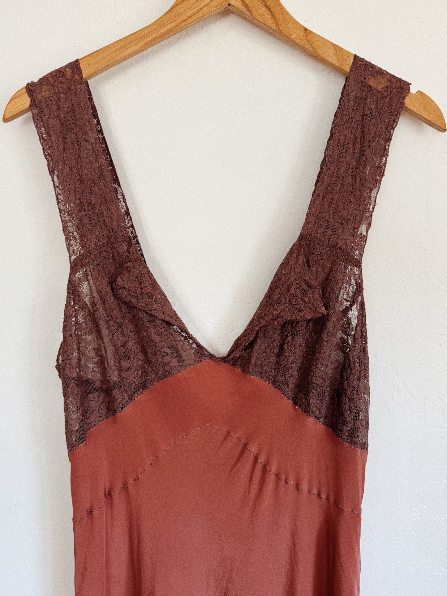1930s Clay Silk + French Lace Slip Dress- S/M-M